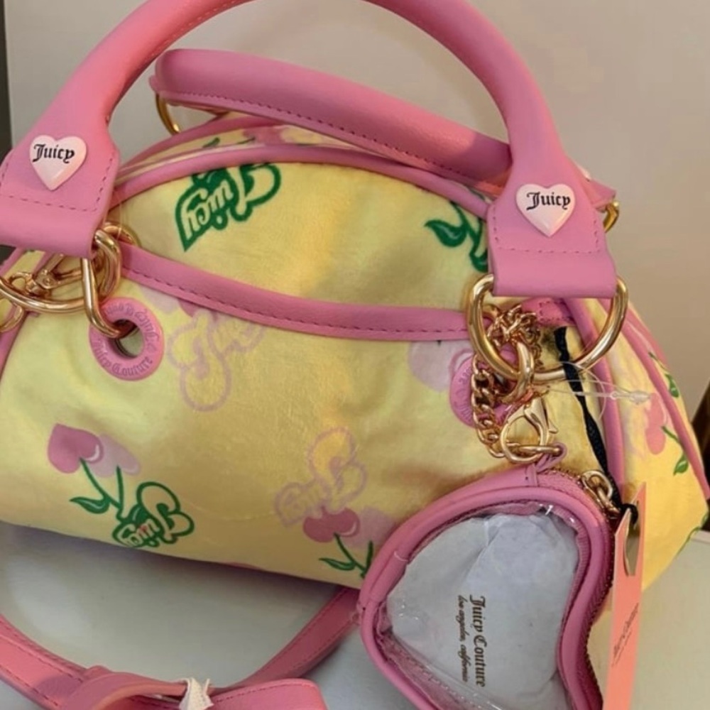 Juicy Couture Pink & Yellow Floral Dome Satchel Bag